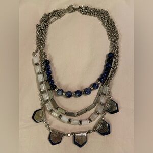 White House Black Market Silver and Blue Multi-Layer Necklace